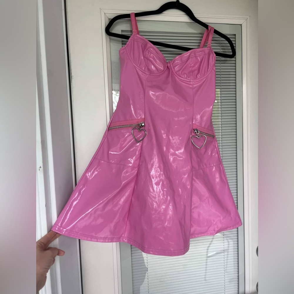 dolls kill/sugar thrillz bubblegum pink pvc bustier dress